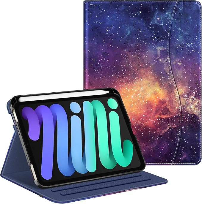 Fintie Folio Case for iPad Mini 7 (A17 Pro, 7th Generation) 2024 / iPad Mini 6 (6th Gen) 8.3 Inch, Multi-Angle Smart Stand Cover with Pencil Holder & Pocket, Auto Sleep/Wake, Galaxy