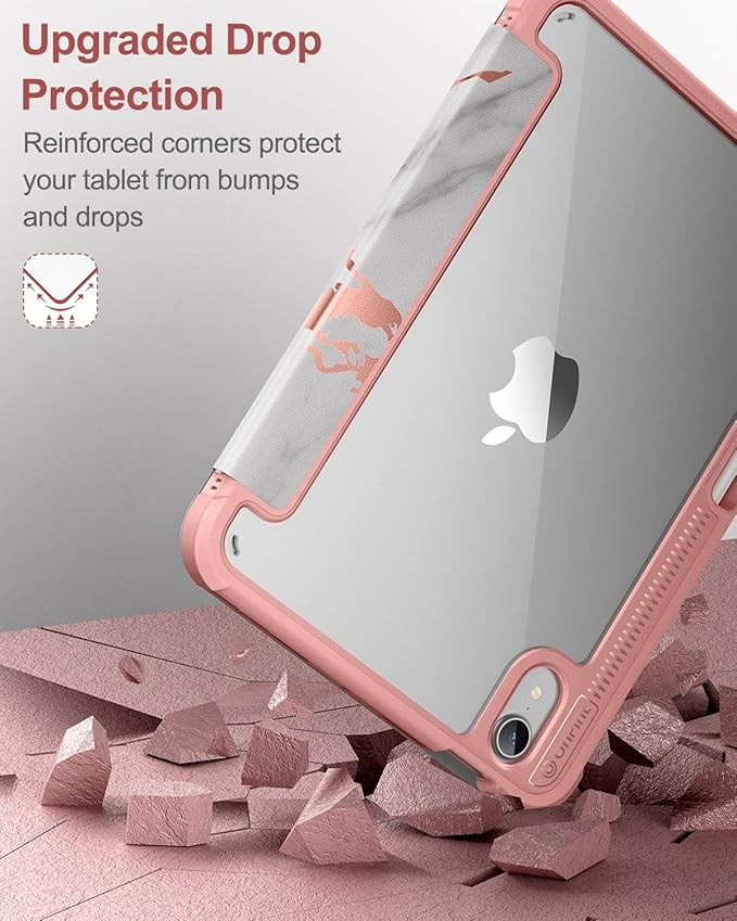 Case for iPad mini 7 (A17 Pro) 2024 & iPad mini 6 2021 Case, [Built-in Screen Protector][Auto Sleep/Wake][Pencil Holder] iPad mini 6th Generation 8.3-inch Soft Leather Flip Cover with Stand, Marble