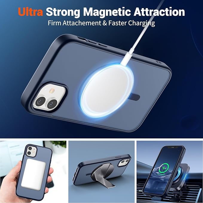 SUPFINE Magnetic for iPhone 11 Phone Case (Compatible with MagSafe) (Military Grade Drop Protection) Translucent Matte Shockproof Phone Cover,Dark Blue