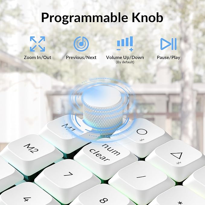 Keychron K0 Max QMK Wireless Custom Number Low-Profile RGB Backlit (Hot-Swappable) Red Switch Keypad, 2.4 GHz & Bluetooth 5.3 Connection, 1000Hz Polling Rate - White