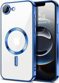 Hython Magnetic Clear for iPhone 16e Case with Camera Lens Protector [Compatible with MagSafe] Luxury Plating Edge Slim Soft TPU Cover Protective Phone Case for iPhone 16e 6.1", Deep Blue