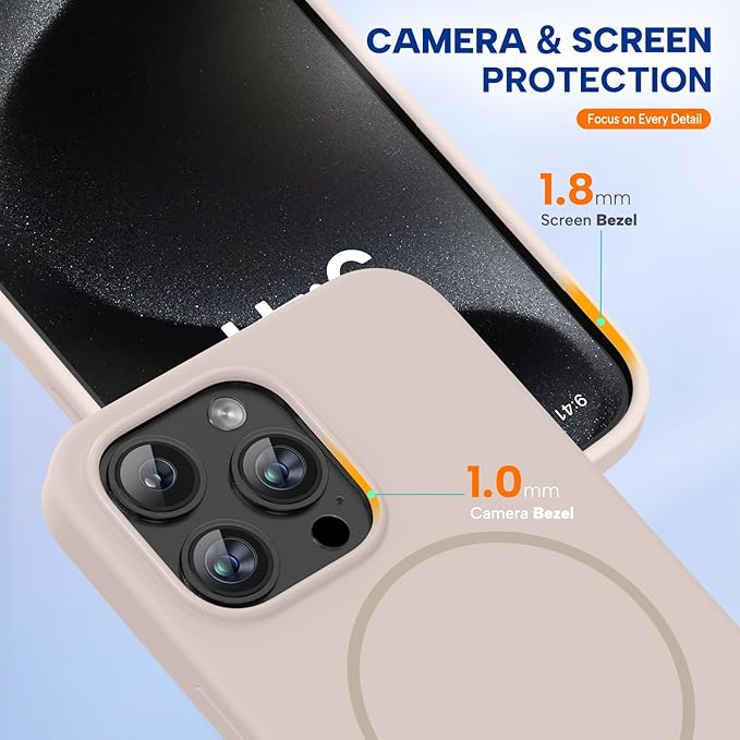 Miracase Magnetic for iPhone 15 Pro Max Case, [Soft Anti-Scratch Microfiber Lining], Compatible with MagSafe, Liquid Silicone Case Shockproof Drop Protection Phone Case for 15 ProMax, Sand