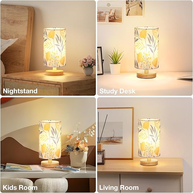 Fenmzee Ginkgo Table Lamp for Bedroom - Inline Control, Small Bedside Lamp with 3000K A15 LED Blub, Easy Assembly (Ginkgo Cream Shade, 9" Inline Control)