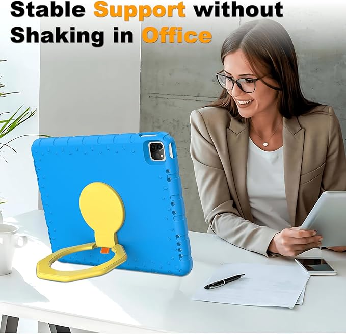 for iPad Pro 12.9 Case 6th/5th/4th/3rd Generation with 360° Rotating Stand & Pencil Holder, Heavy Duty Cute Cover for iPad Pro 12.9 inch 2022/2021/2020/2018, Blue