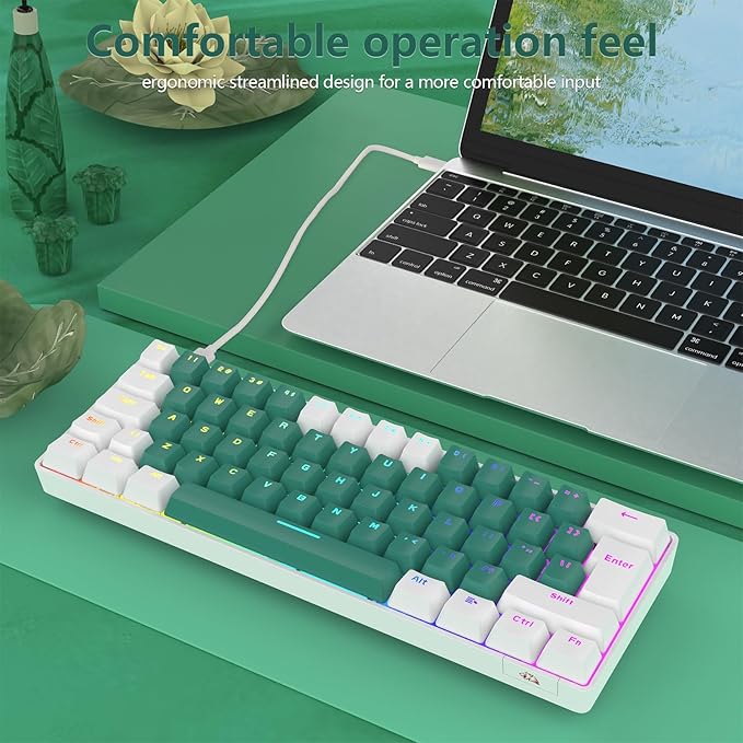 RK-T60 Wired 60% TKL Mechanical Gaming Keyboard Led Rainbow Backlight Ultra-Compact NKRO Linear Red Switch ABS Keycap RGB Honeycomb Mice Coiled Aviator Cable for Windows Laptop PS4/PC/WIN Gamer