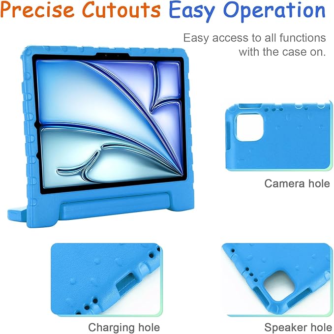 Kids Case for iPad Pro 11" M5/M4 & iPad Air 11" (2026/2025/2024) Shockproof Case with Pencil Holder, Techcircle Light EVA Foam Handle Stand Bumper Protective Child Friendly Drop Proof Cover, Blue