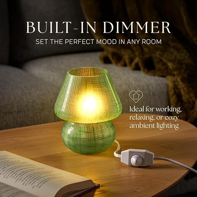 Next Glow Mushroom Lamp – Table Lamp, Modern Dimmable LED Night Light for Bedrooms, Kids Rooms, Bedside Nightstands, Living Room and Kitchen Decor – Pretty Desk Light, E26 Socket w 120V Bulb (Green)