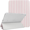 Lovmooful Compatible for iPad 5/6 (9.7-Inch,2018/2017 Model,6th/5th Generation) Case with Pencil Holder Cute Striped with Aesthetic Design Soft TPU Trifold Stand Protective-Pink&White