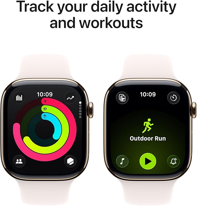 Apple Watch Series 11 [GPS + Cellular 46mm] Smartwatch with Gold Titanium Case with Light Blush Sport Band - M/L. Sleep Score, Fitness Tracker, Health Monitoring with AppleCare+ (2 Years)