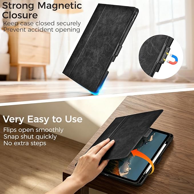 Slim Case for iPad Pro 13 Inch M5/M4 (2025/2024) A3360/A3361/A2925/A2926 with Pencil Holder,Lightweight Cover,Magnetic Closure,Multi Angle Stand,Typing Angle,Auto Sleep/Wake,Black