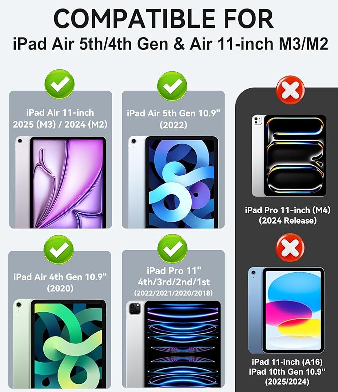 ZoneFoker Case for iPad Air 11-inch M3/M2 (2025/2024), iPad Air 5th/4th Generation 10.9'' (2022/2020), iPad Pro 11 (4th/3rd/2nd/1st Gen), Multi-Angle Stand Cover with Pencil Holder, Marble Teal Pink