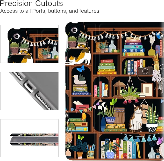 Vimorco iPad 9th Generation Case Cat, Cute Cats iPad 7th/8th Generation Case for iPad 10.2 Case, iPad 10.2 inch Case Auto Sleep/Wake, iPad Cover 9th Generation Case Multi-Angle View, Bookshelf Cat
