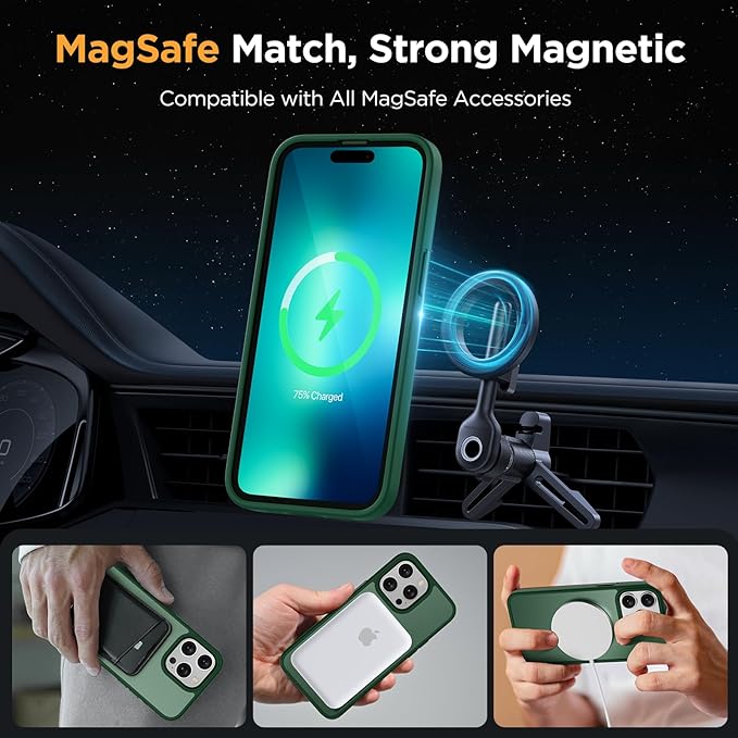 Miracase Magnetic Series for iPhone 13 Pro Max Case [Compatible with MagSafe] [with 2X Screen Protectors] Military-Grade Protection, Anti-Fingerprint, Phone Case for iPhone 13 Pro Max, Dark Green