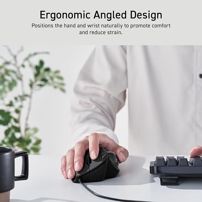 ELECOM Ergonomic Comfort Design Trackball IST Wired USB-A Connection, Smooth Tracking with Ruby Ball Bearing, 36mm Ball, Thumb Control, Compatible for Windows, PC, and Mac White (M-IT10URWH)