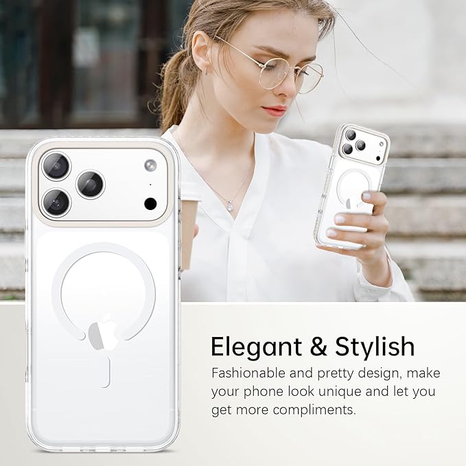 BENTOBEN Magnetic for iPhone 17 Pro Max 6.9" Case, Compatible with Magsafe Military Shockproof Protective Bumper Cute Transparent Slim Anti-Yellowing Phone Case for iPhone 17 ProMax Cover,Clear White