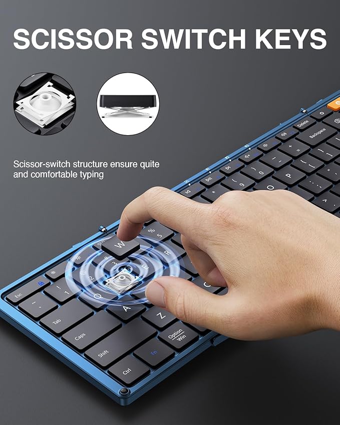 ProtoArc Foldable Bluetooth Keyboard, XK01 Full-Size Portable Wireless Keyboard for Travel, 105 Keys, 0.65" Keycaps, Multi-Device Sync for iPad Tablet Smartphone Laptop PC Windows iOS Android, Blue