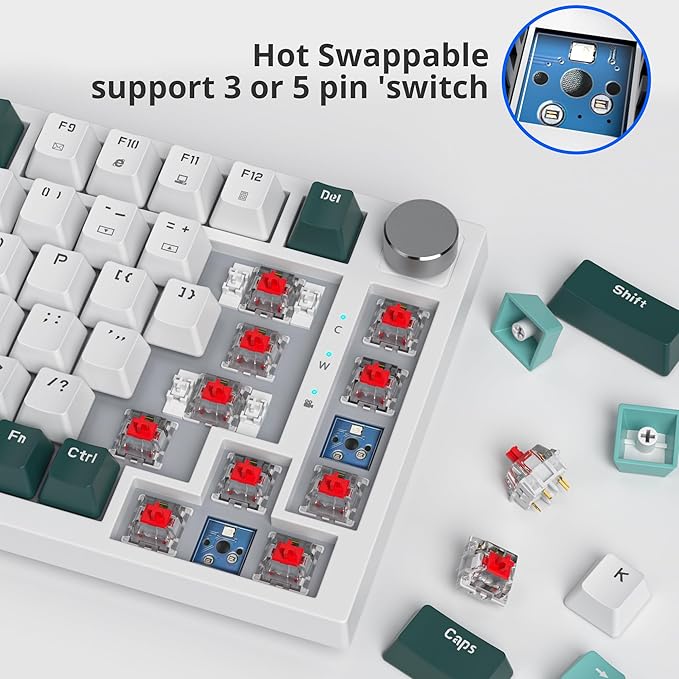 Fogruaden Wired 75% Percent Hot Swappable Mechanical Keyboard, Red Switch, TKL Mechanical Keyboard, Gasket Mount, RGB Backlit Compact Gaming Keyboard with Volume Knob(Forest)