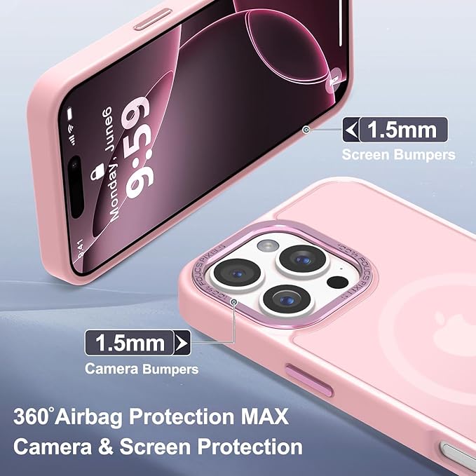 Newfuture Designed for iPhone 16 Pro Case with Magnetic [13 FT Military Drop Protection] [Compatible with Magsafe] Slim Translucent Matte Shockproof with Anti-Fingerprint Phone Case,Tender Pink