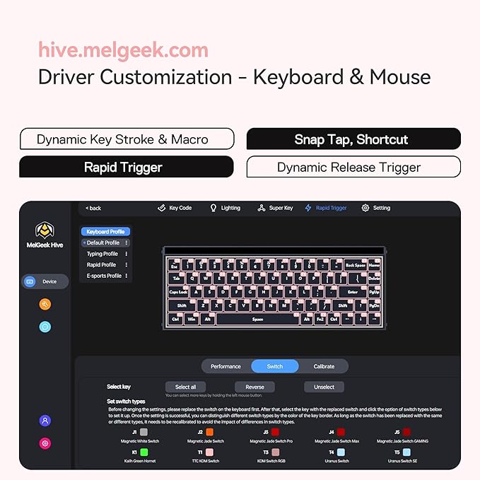 MelGeek MADE68 Pro Wired Gaming Keyboard, Magnetic Keyboard with Hall Effect, 65% Compact Rapid Trigger, Hot-Swappable, RGB Snap Tap & Adjustable Actuation, Online HIVE Custom (Pink)