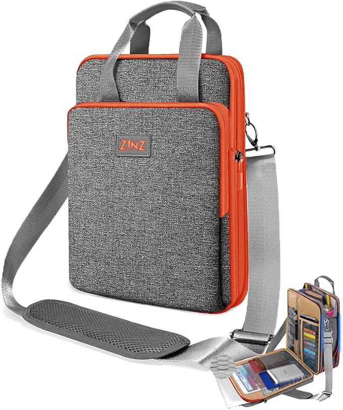 ZINZ Laptop Shoulder Bag 12.3-13 inch Case Sleeve, Expandable Handbag with Valuables Compartment Compatible with MacBook Air/Pro/Neo 13", iPad 12.9"/13"/11", Shockproof,Gray-Orange edge