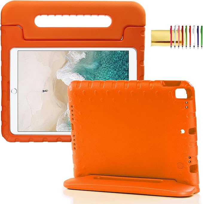 Kids Case for iPad 9th/8th/7th Generation (2021/2020/2019), iPad 10.2" Shockproof Case, Techcircle Handle Stand Lightweight EVA Foam Bumper Protective Rugged Drop Protection Child Proof Cover, Orange