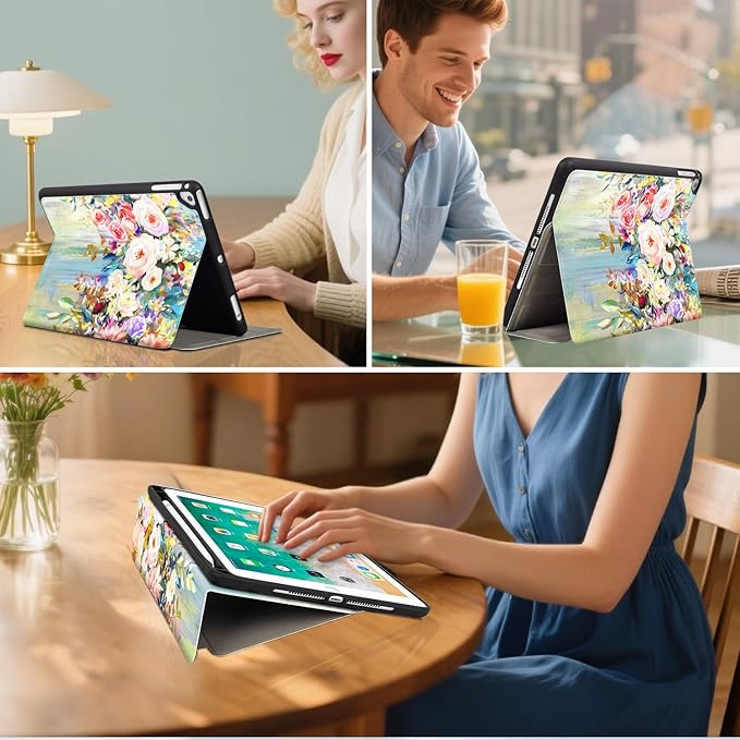 for iPad Air 2/1 Case 2014/2013, for iPad 5Th/6Th Generation Case 2017/2018, Slim fit iPad Cases 5th/6Th Generation 9.7-inch, 4 Viewing Angles/Typing Stand/Pencil Holder, Oil Painting Flowers