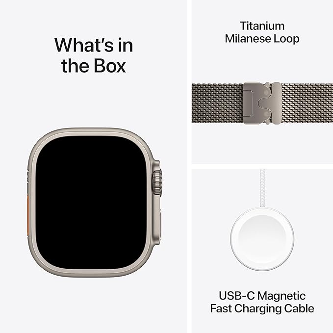Apple Watch Ultra 3 [GPS + Cellular 49mm] Running & Multisport Smartwatch w/ Rugged Titanium Case w/ Natural Titanium Milanese Loop - L w/ AppleCare+ (2 years)