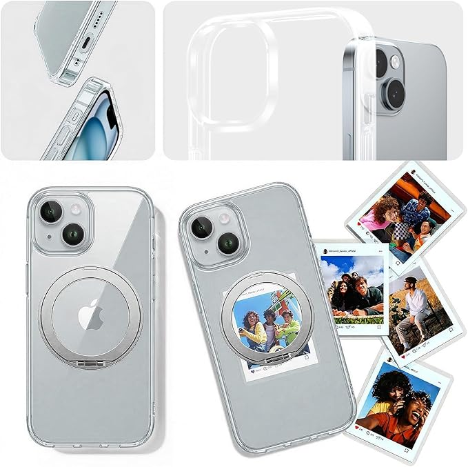 toushion 3 in 1 for iPhone 15 Plus Case Stand |Build in Kickstand,Screen Protector *1 & Camera Lens Protector*1, Not Yellowing, Fits MagSafe, Military-Grade Protection