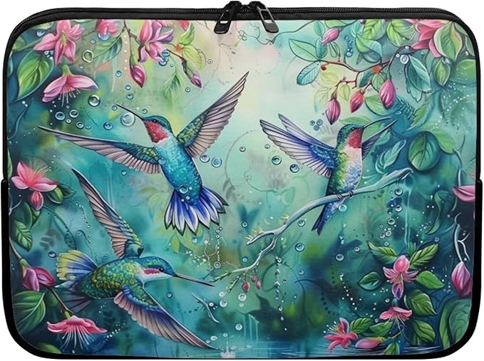 Hummingbird Flower Computer Sleeve for Women Laptop Sleeve 12 inch Neoprene Laptop Covers with Padded Compartment Lap Top Case Computer Carrying Bag
