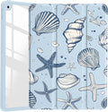 JOYLAND Sea Shells Case for iPad Air 11 Inch M3(2025) / M2(2024), iPad Air 5th(2022) / 4th (2020) Gen 10.9 Inch, Clear Acrylic Hard Back Ice Blue Case with Pencil Holder Trifold Stand Tablet Cover