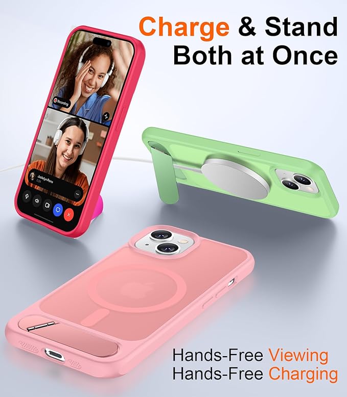 Magnetic Compatible with iPhone 15 Case, [Built-in Invisible Kickstand][Compatible with MagSafe] [Military Grade Shockproof] Slim Translucent Matte Phone Case for iPhone 15 6.1"