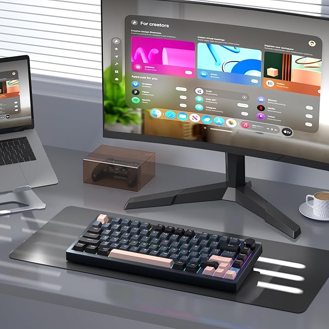 MageGee LIGHT75 Wireless Creamy Keyboard, Tri-Mode Bluetooth/2.4GHz/USB-C RGB Backlit, Gasket Hot Swappable Custom Gaming Keyboard for Win/Mac/PC, with Knob, 4000mAh Battery, Grey