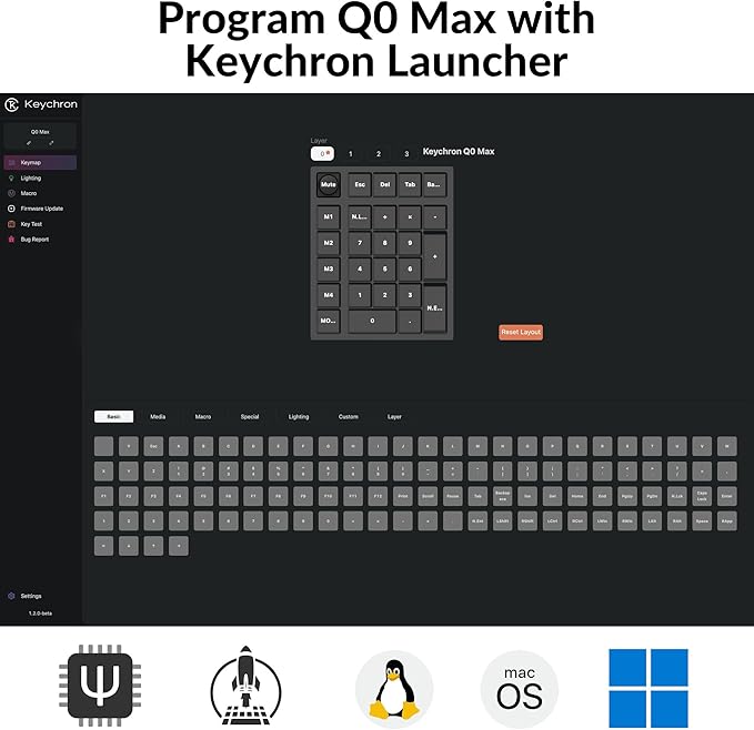 Keychron Q0 Max Wireless Custom Mechanical Numpad, 2.4 GHz/Bluetooth 5.1/Wired QMK Number Pad, RGB Hot-Swappable with Gateron Red Switch for Laptop Mac Windows Linux - Black