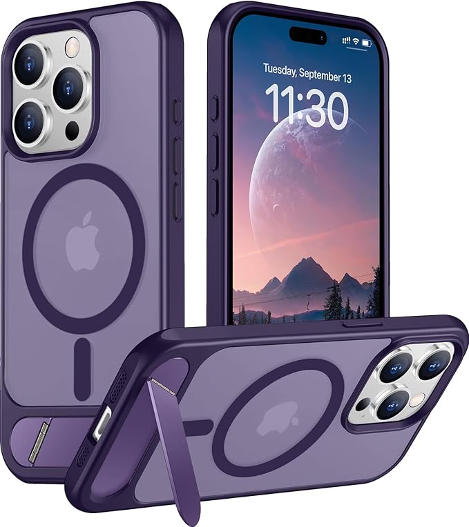 Magnetic Compatible with iPhone 15 Pro Max Case, [Built-in Invisible Kickstand][Compatible with MagSafe] [Military Grade Shockproof] Slim Translucent Matte Phone Case for iPhone 15 Pro Max 6.7"