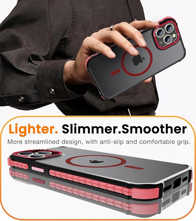 DEERLAMN Strong Magnetic Case for iPhone 14 Pro Max 6.7-Inch,[Compatible with Magsafe][Military Grade Drop Protection] Translucent Matte Shockproof Protective Phone Cover-Frosted Red