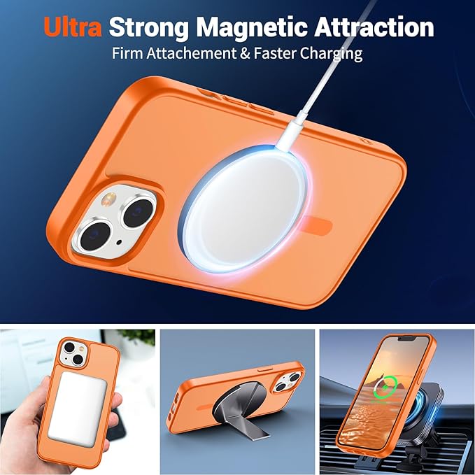 SUPFINE Magnetic for iPhone 14 Case & iPhone 13 Case (Compatible with MagSafe)(Military Grade Drop Protection) Translucent Matte Shockproof Phone Cover,Starry Orange