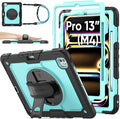 SEYMAC stock Case for iPad Pro 13-inch M5-M4 2025-2024, Shockproof Heavy Duty Case with Screen Protector, Pencil Holder, Rotating Stand, Hand Strap, Shoulder Strap, SkyBlue