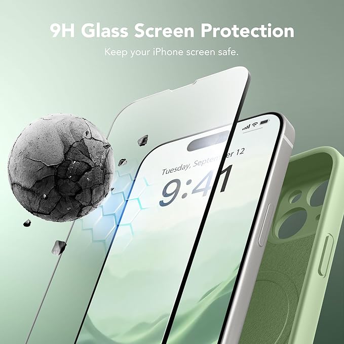 Magnetic for iPhone 14 Case, Compatible with MagSafe, [Full Camera Protection][Screen Protector] Silicone Shockproof Protective Phone Case for iPhone 14 6.1 inch, Matcha