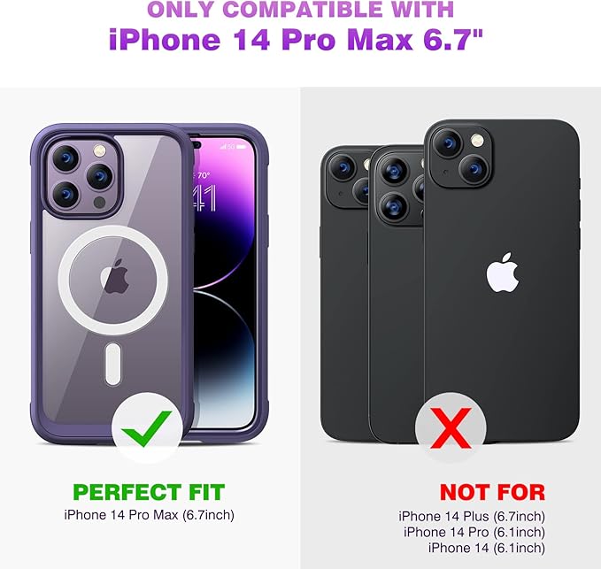 Diaclara Magnetic Designed for iPhone 14 Pro Max Case, Full Body Rugged Case with Built-in Privacy Touch Sensitive Anti-Scratch Screen Protector, with Camera Lens Protector (Purple)