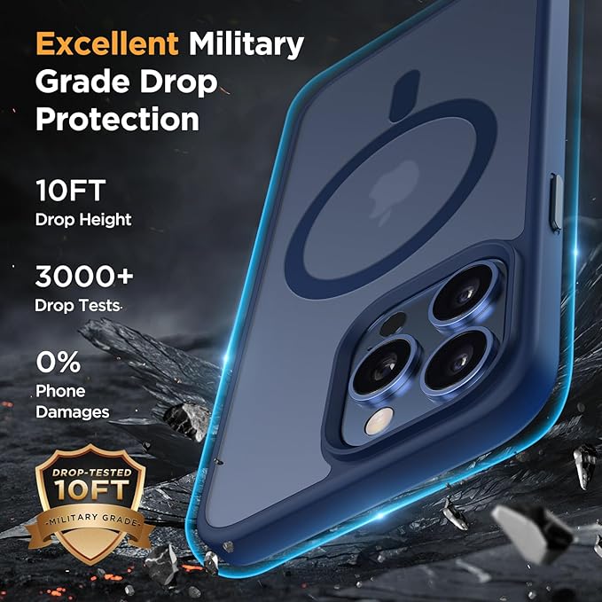 Miracase Magnetic for iPhone 15 Pro Case 6.1 inch (Compatible with MagSafe)（with 2X Screen Protectors）Military-Grade Protection, Anti-Fingerprint Translucent Matte Phone Cover, Dark Blue