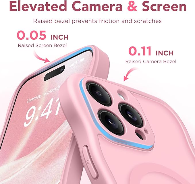 CAPRARO Cute for iPhone 14 Pro Max Case, Compatible with MagSafe, [Curly Wave Edge] [Full Camera Protection] [14 FT Drop Protection] Magnetic Phone Case for 14 Pro Max 6.7 Inch, Peach Pink