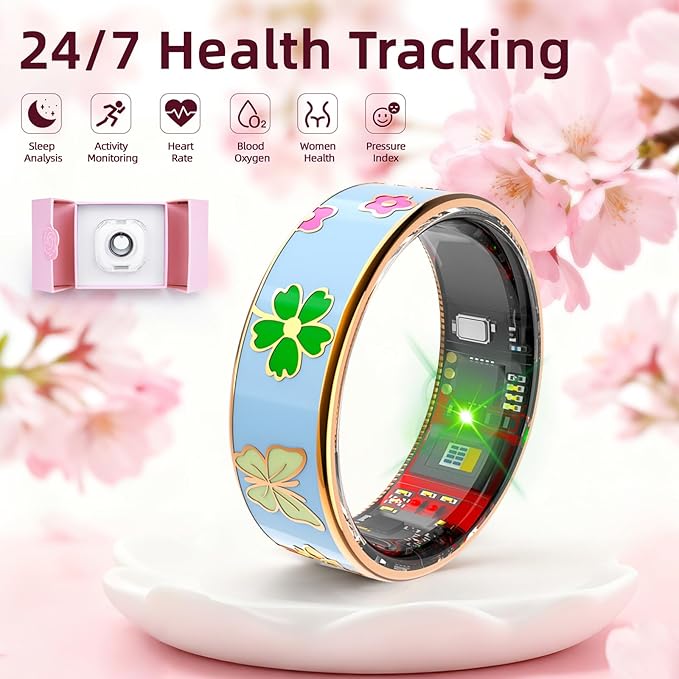 Smart Ring Men & Women Ring Sleep Tracker Pedometer Long Battery Life No Subscription Fee, IP68 Waterproof (Blue, 9)