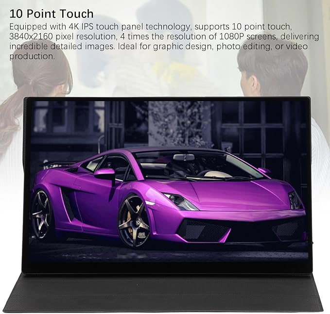 Yunseity 15.6 Inch Portable Monitor, 4K Touchscreen Computer Gaming Display, 60Hz 16:9 Widescreen External Monitor with Adjustable Stand, HDMI USB C 3.1 Travel Second Monitor