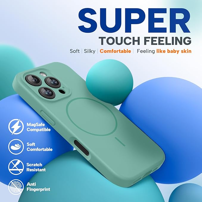 Miracase Magnetic for iPhone 16 Pro Case, [Soft Anti-Scratch Microfiber Lining], Compatible with MagSafe, Liquid Silicone Case Shockproof Drop Protection Phone Case for 16 Pro,Midnight Green