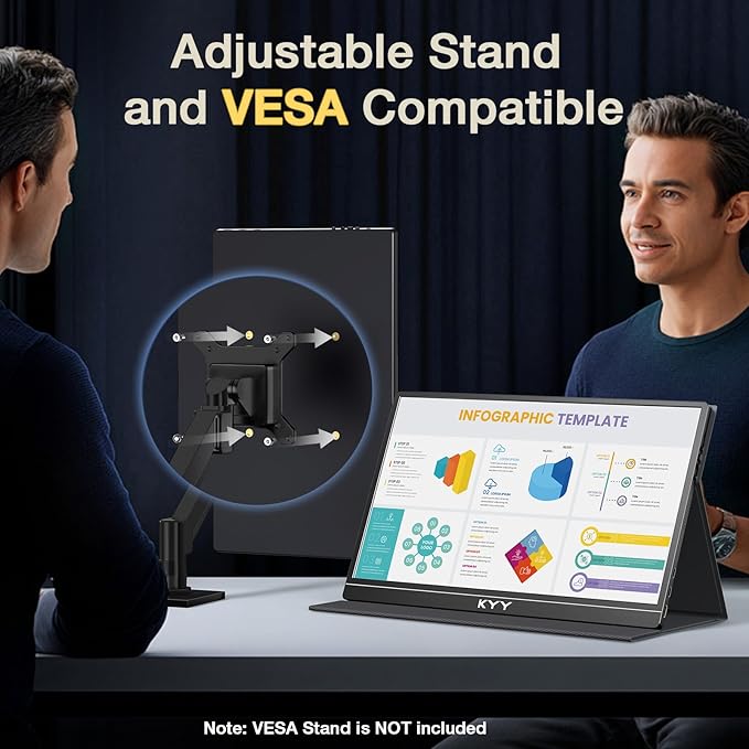 KYY 4K Portable Monitor – 15.6" UHD IPS Travel Display, Slim & Lightweight Design, HDMI & USB-C Inputs, Perfect for PS5, Xbox, Switch, Laptops, Phones, and On-the-Go Professionals, K5