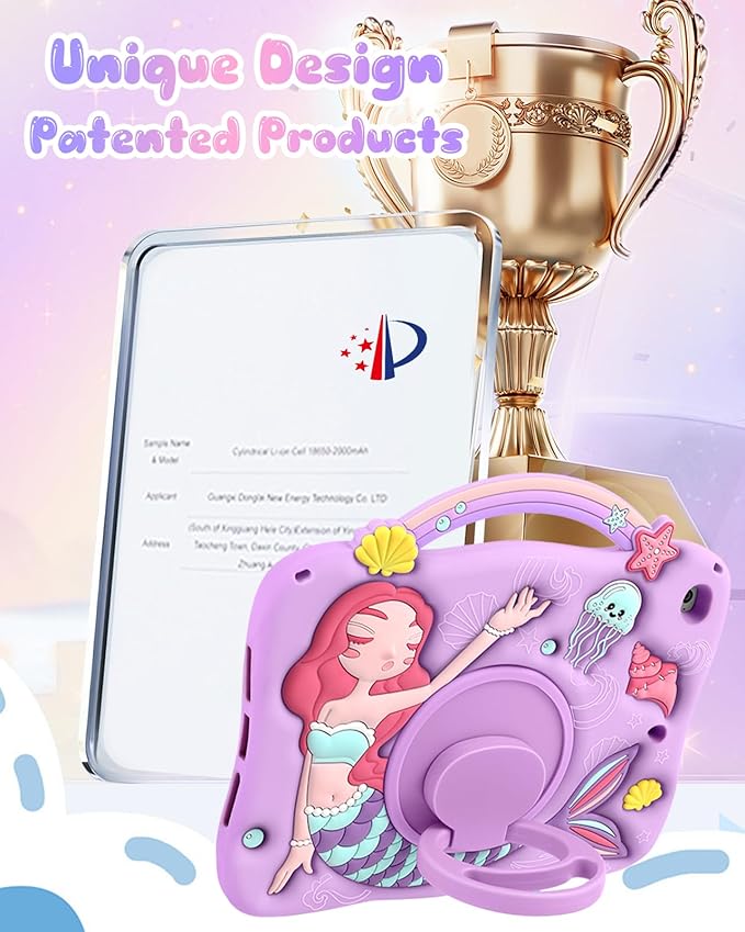 Boaretiu for iPad mini 4 Case/Mini 5th Generation Case - Cute Cartoon Mermaids Girls Teens Soft 3D Silicone for iPad 7.9 Inch Tablet Cover with Strap & Rotating Stand