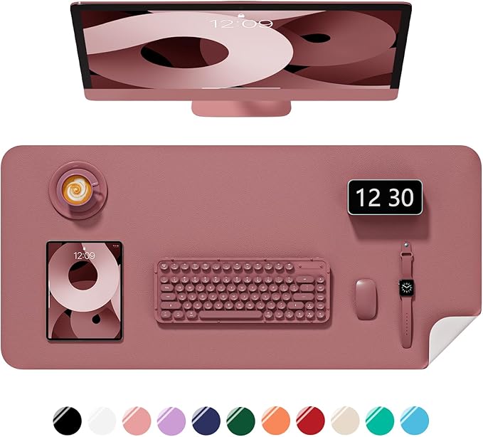 Desk Pad, 35.5" x 17" PU Leather Non-Slip Desk Mat Large Mouse Pad for Desktop, Waterproof Laptop Computer Writing Mat for Office, Home, Work, Gaming, Deep Red