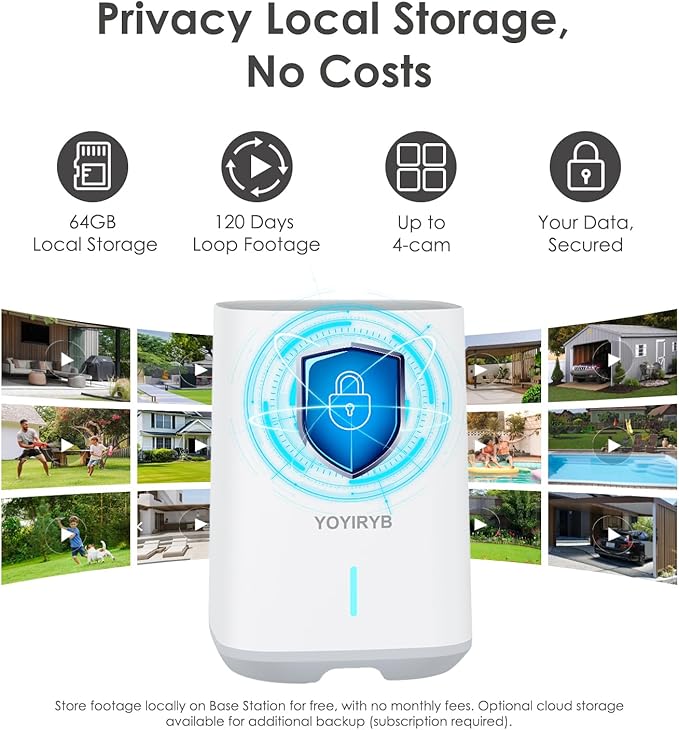 4K Wireless Outdoor Security Camera with Solar Panel – Single Add-on Unit, Requires Base Station, Not for Standalone Use, No WiFi Direct Connection, Supports Up to 8-Camera per Base Station
