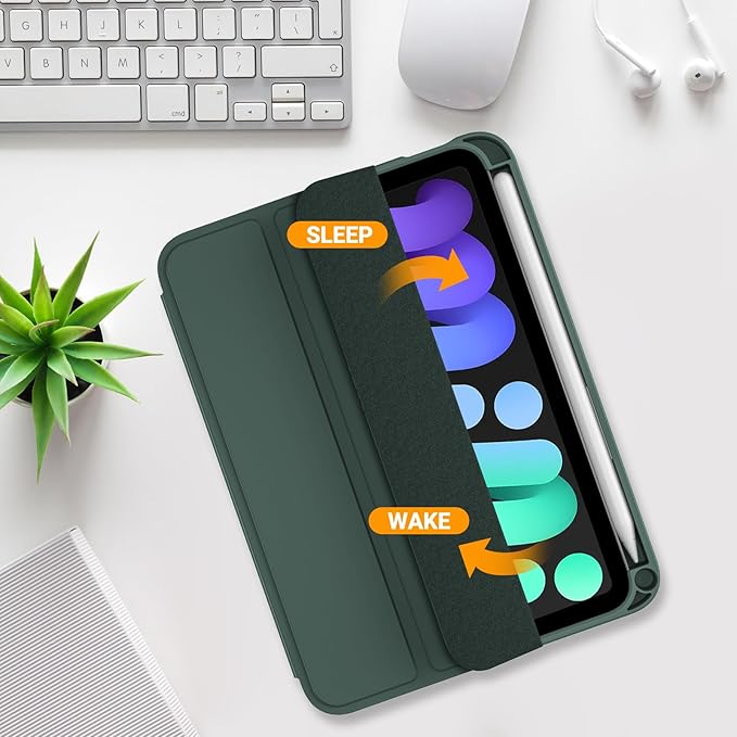 ProCase for iPad mini 7 A17 Pro 2024/iPad Mini 6 2021 8.3 Inch iPad mini 7th/6th Gen Case with Pencil Holder, Trifold Stand Smart Folio with Soft TPU Back Cover for iPad mini 8.3" 7th/6th Gen -Mgreen