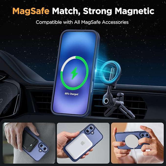 Miracase Magnetic for iPhone 17 Case (Compatible with MagSafe) with Screen Protector Military-Grade Protection, Anti-Fingerprint Translucent Matte Phone Cover for iPhone 17 6.3 inch, Dark Blue